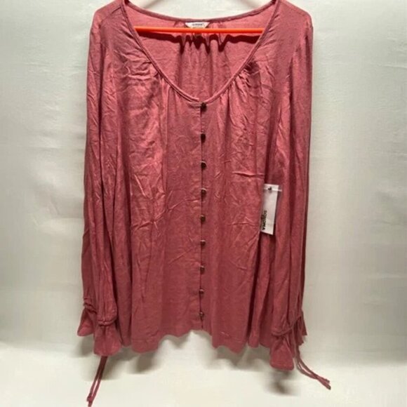 Sonoma Women's Blouse XL Long Sleeve V-Neck Pheasant Style Mauve Ruffle Cuff NWT - Picture 3 of 12